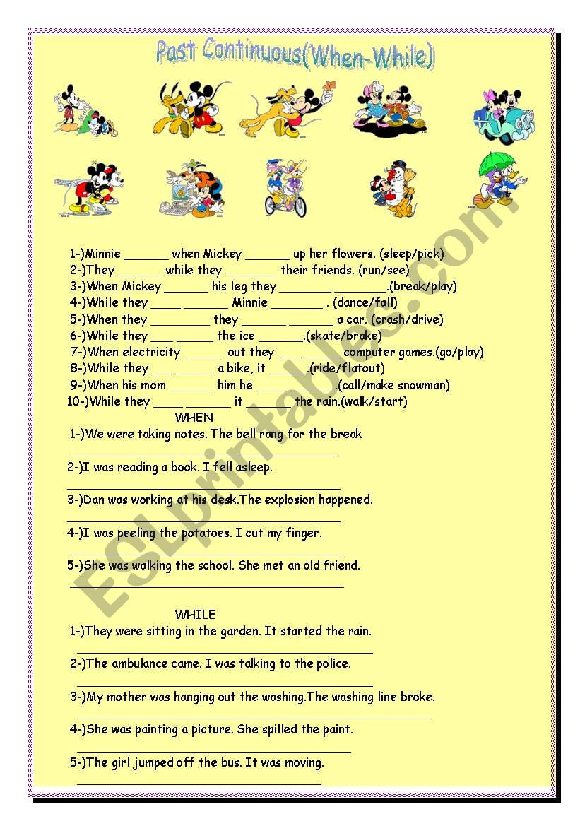 past continuous tense (when- while)