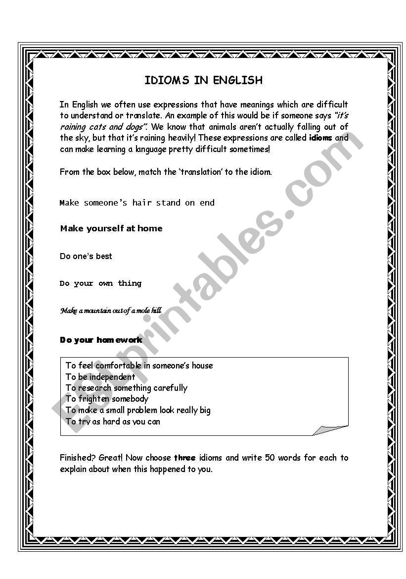 Idioms worksheet