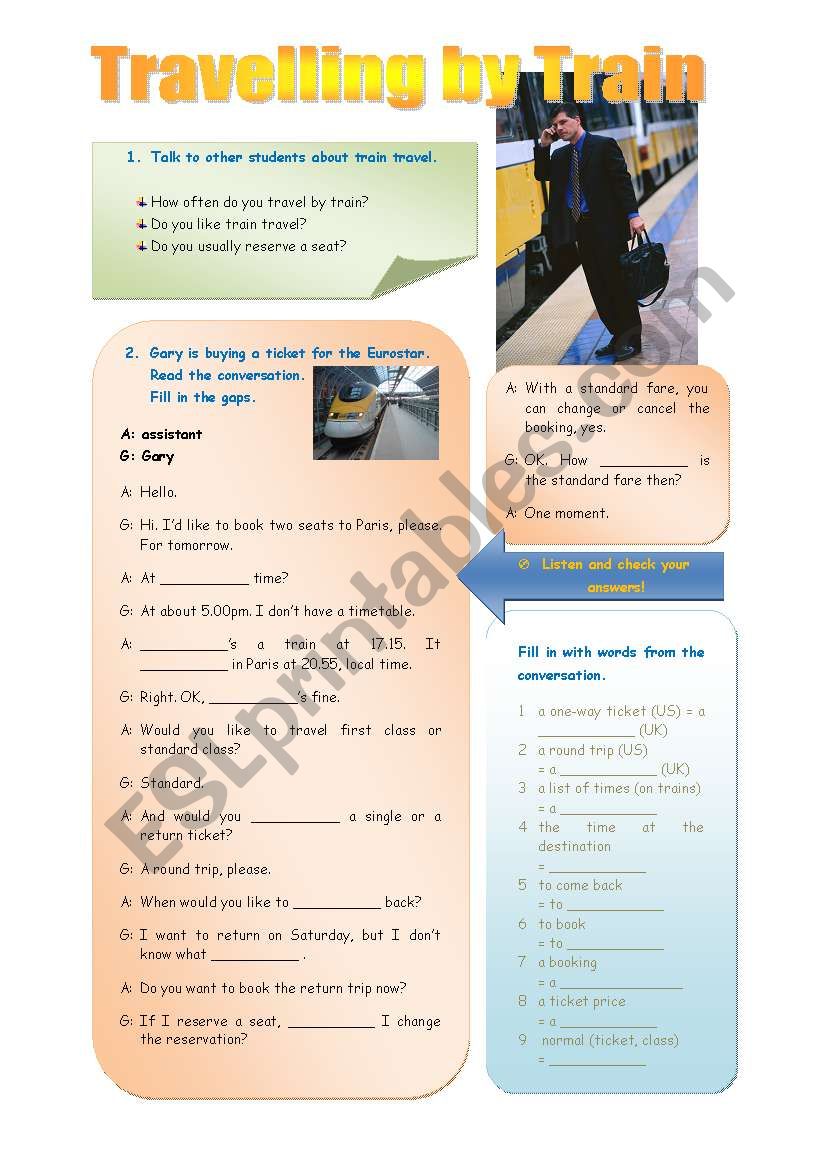 Travelling by train - 4 pages worksheet