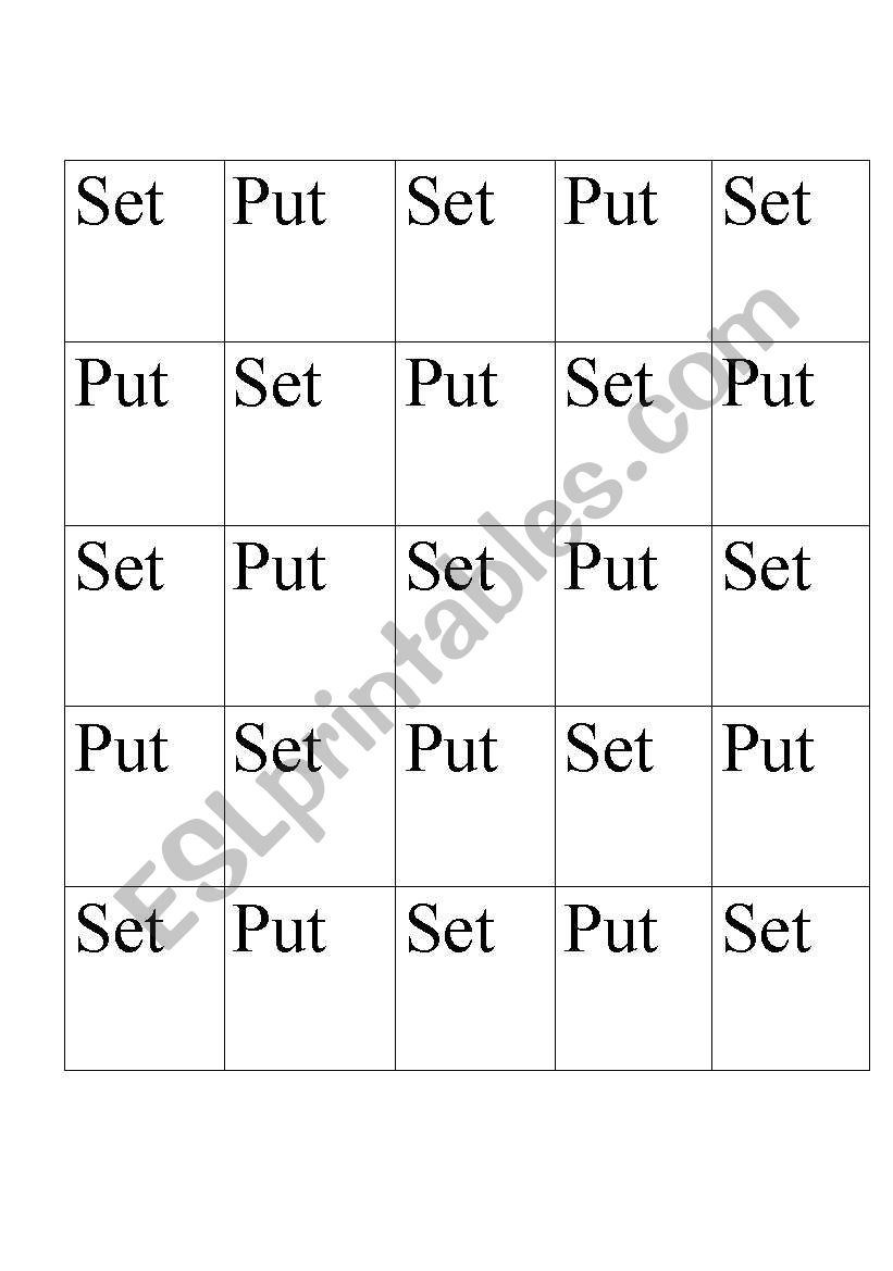 Phrasal Verb  card game Put -Set