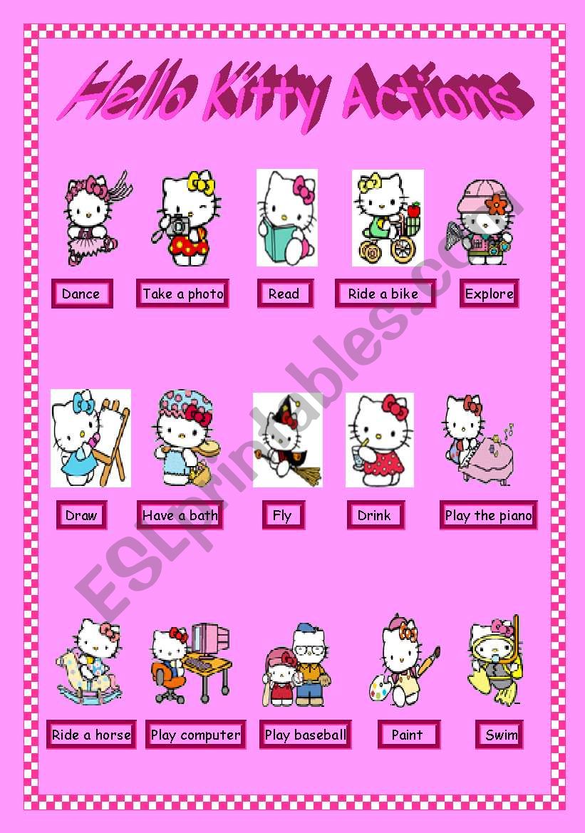 Hello kitty Actions worksheet