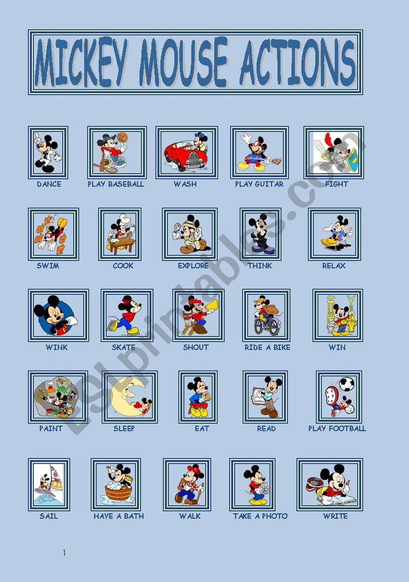 Mickey Mouse Actions worksheet