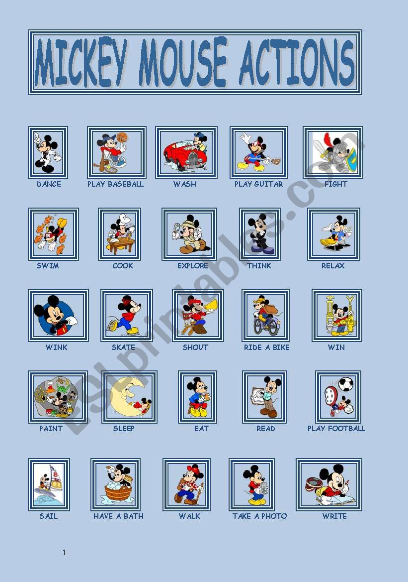 Mickey Mouse Actions worksheet