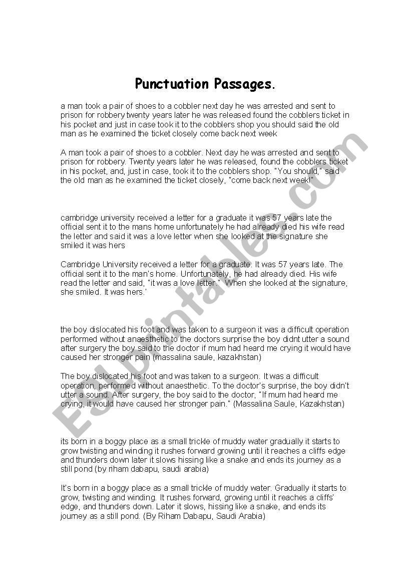 Punctuation Passages worksheet