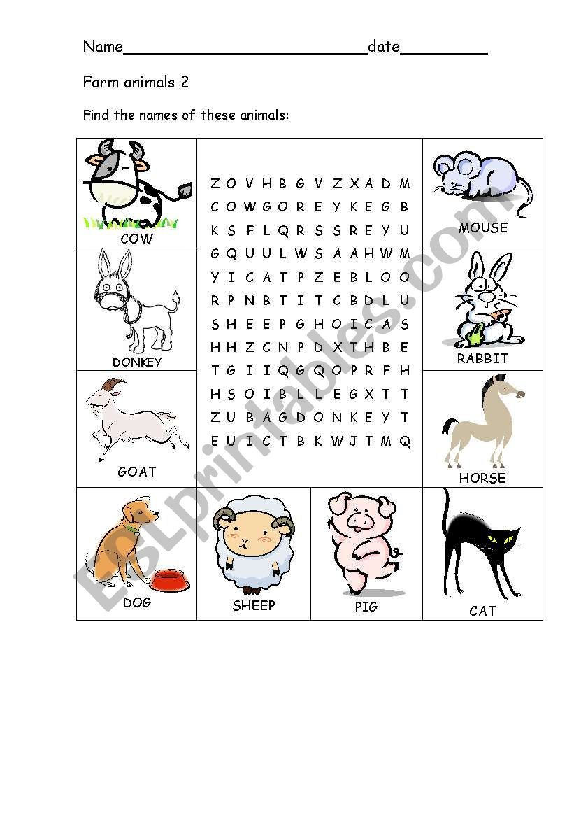 Farm animals 2 worksheet