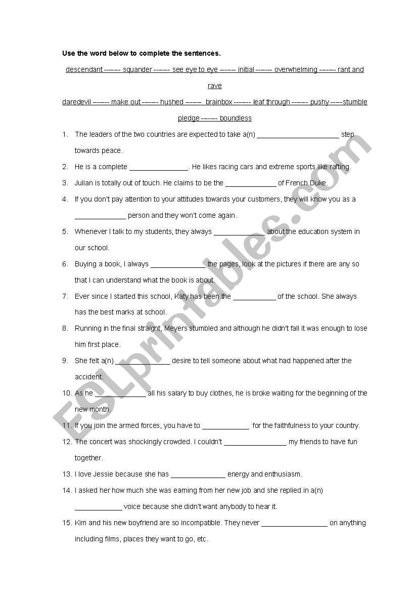 vocabulary exercise worksheet