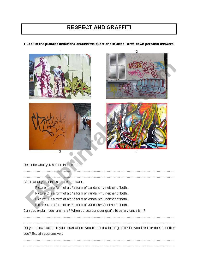 Respect and graffiti worksheet