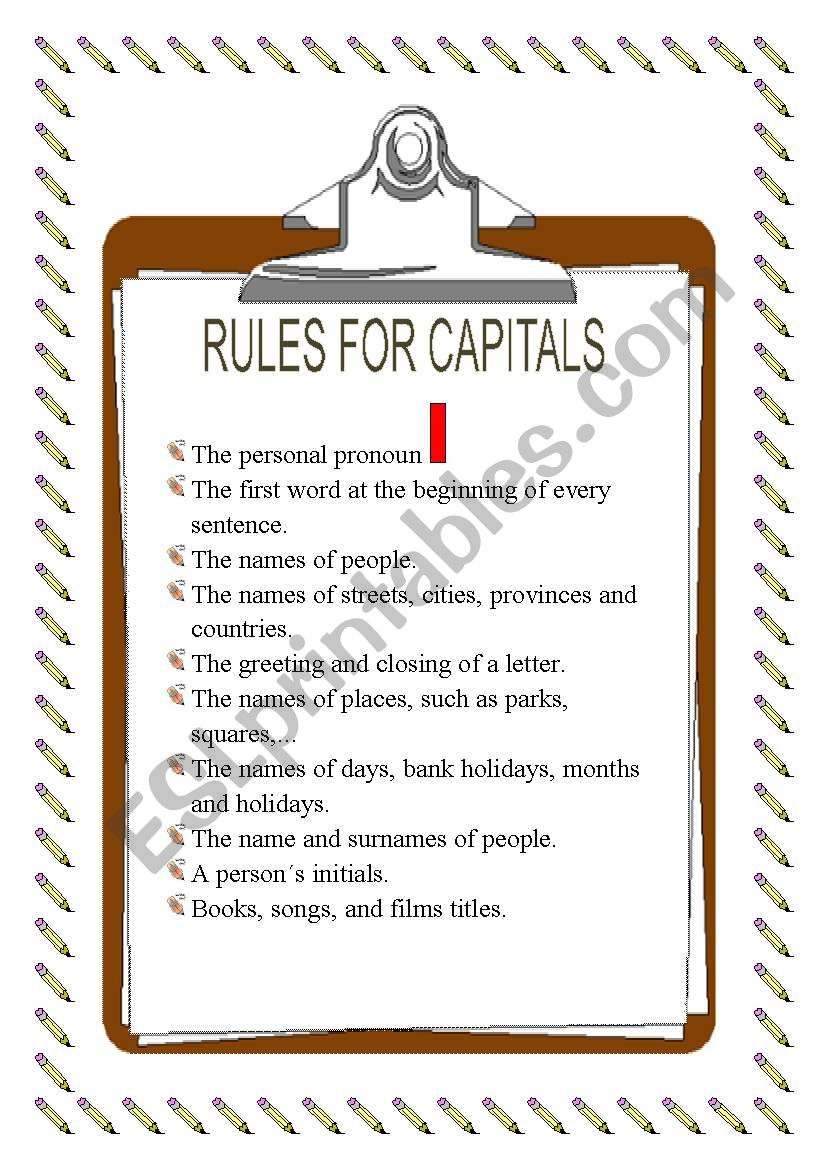 Rules for Capitals Poster worksheet