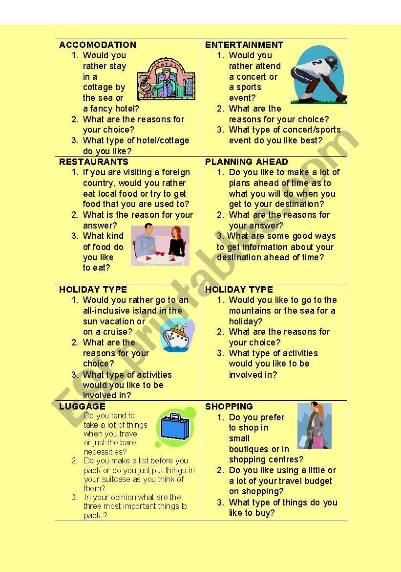 TRAVEL SURVEY CARDS worksheet