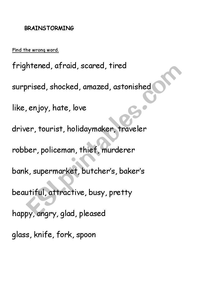 Find the wrong word! worksheet