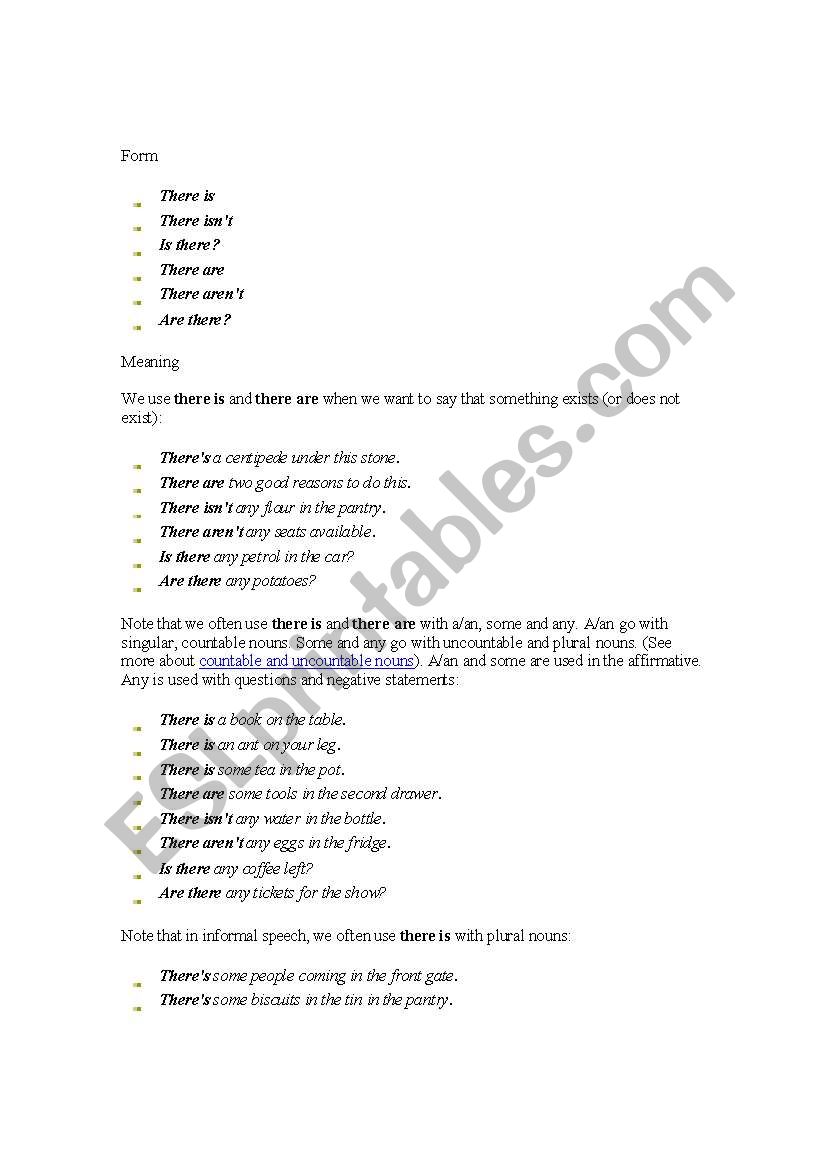 there is / are worksheet