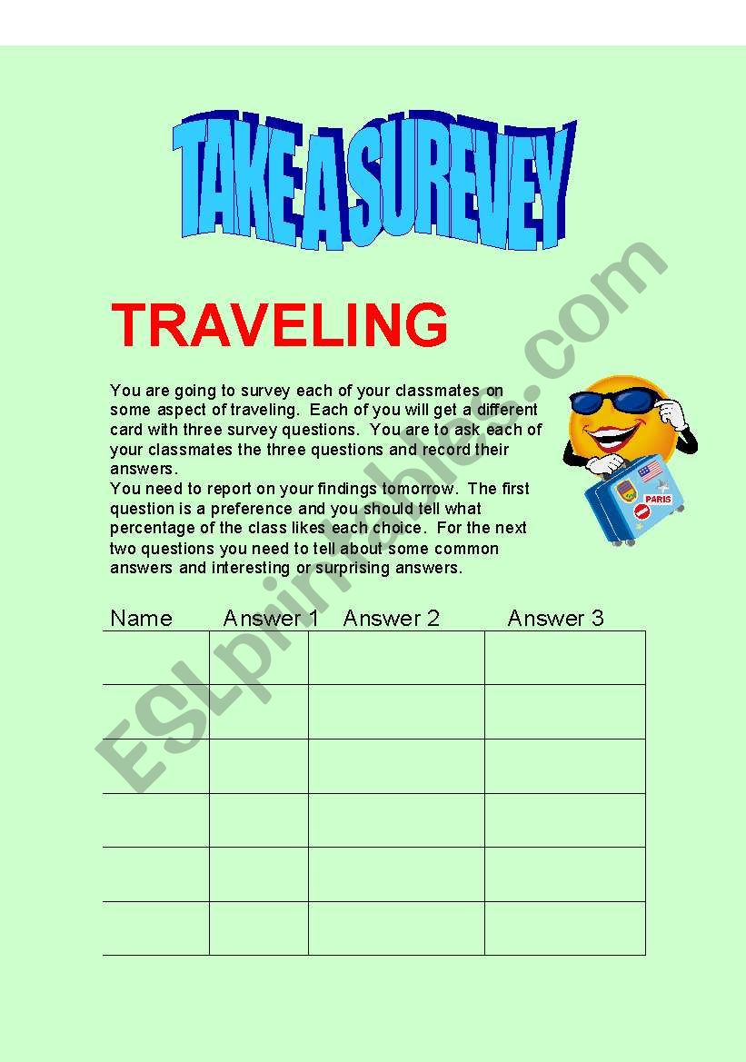 TRAVEL SURVEY FORMS -Part Two worksheet