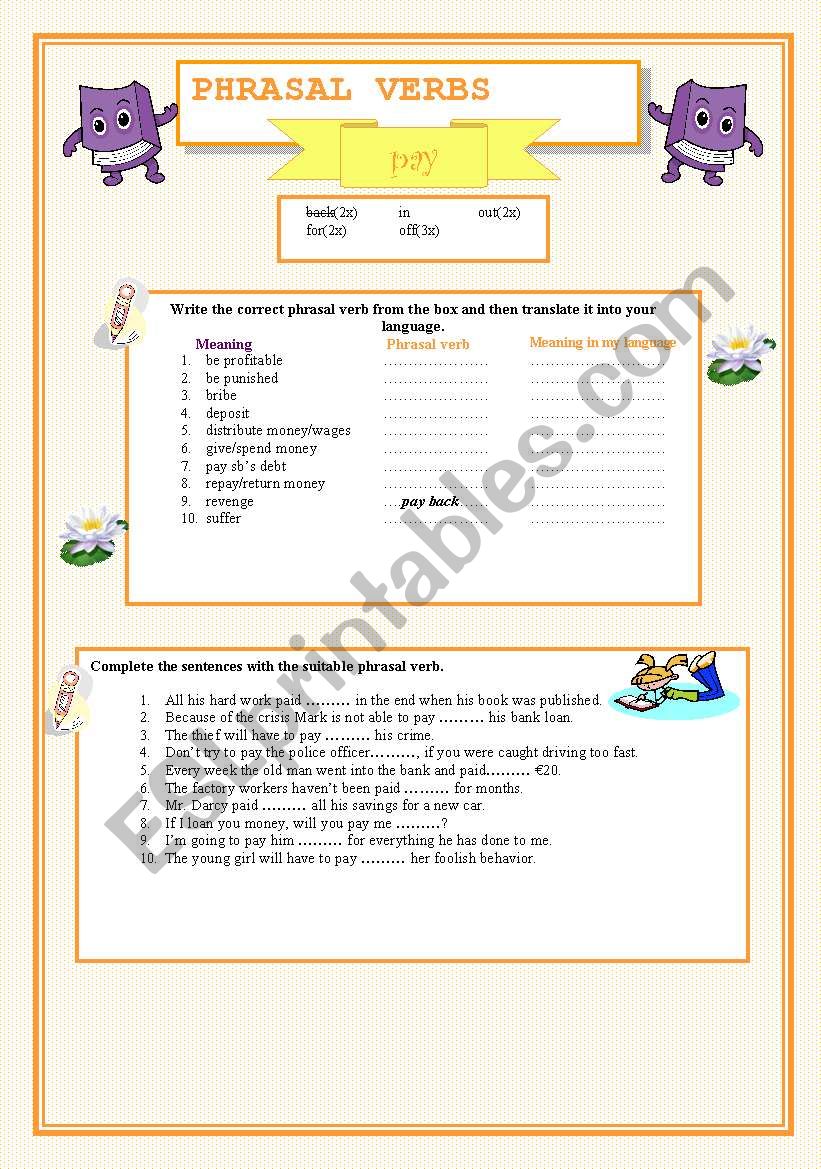 Phrasal verbs-PAY worksheet