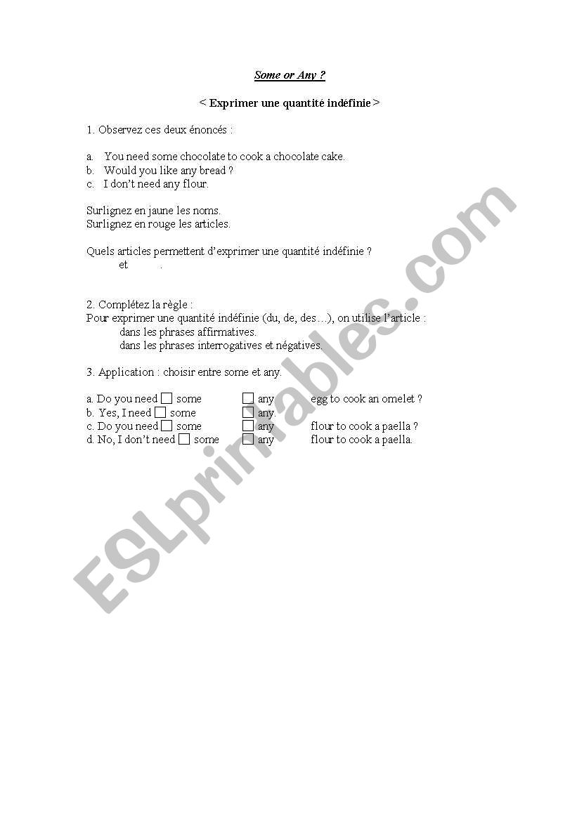 Some or Any worksheet