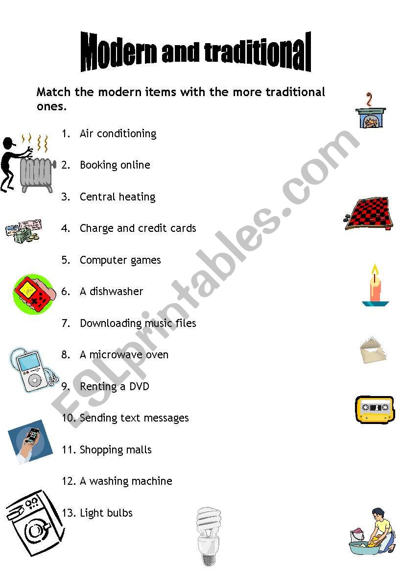 modern and traditional worksheet