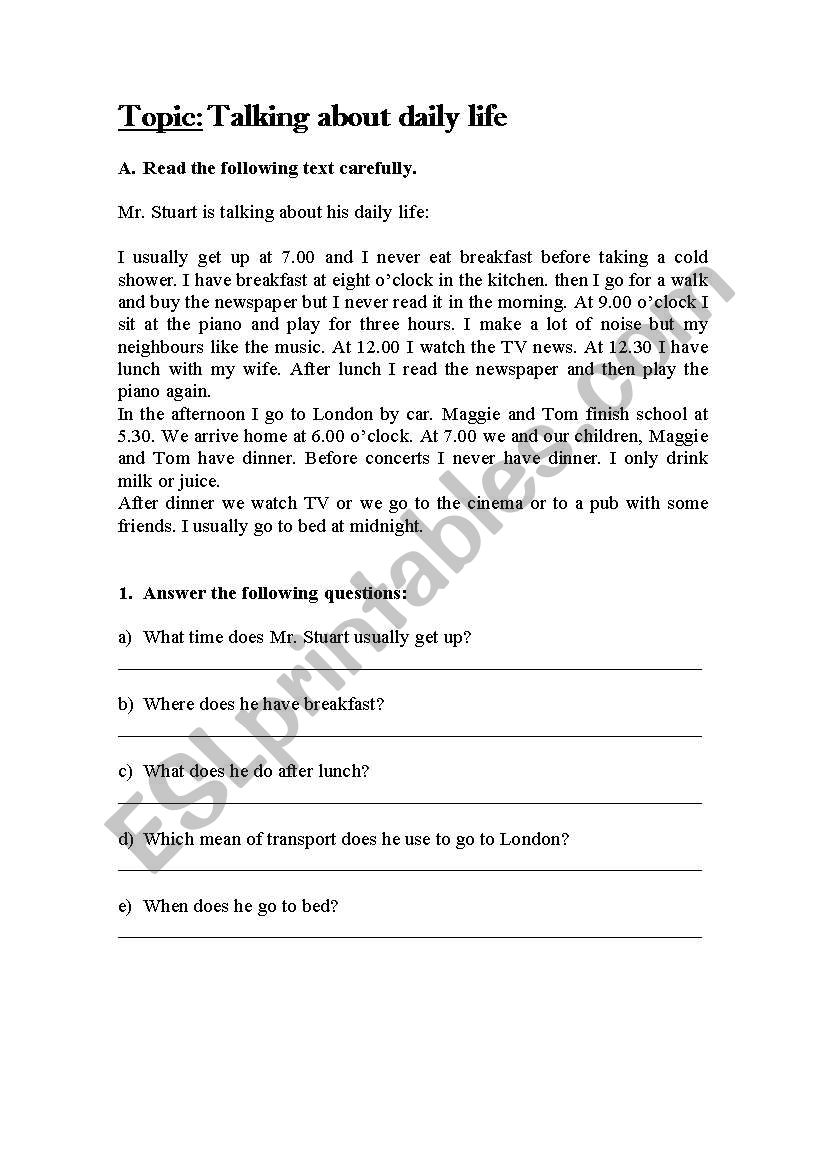 Daily Routine worksheet