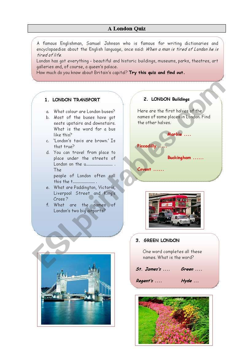 A London Quiz - 3 pages (with key)