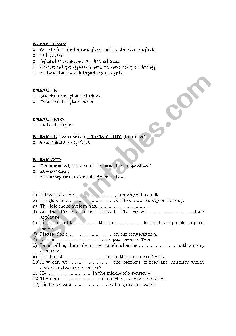 phrasals worksheet