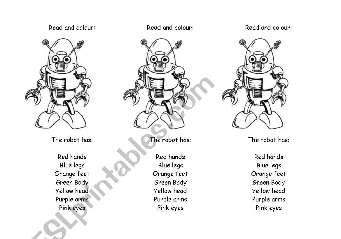 Body Parts - Read and colour worksheet