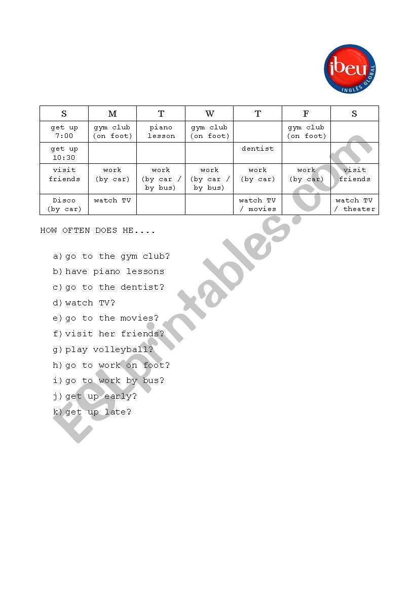 how often worksheet