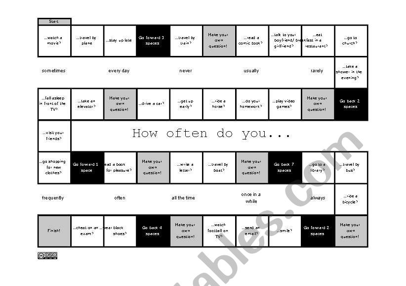 GAME BORD - HOW OFTEN worksheet