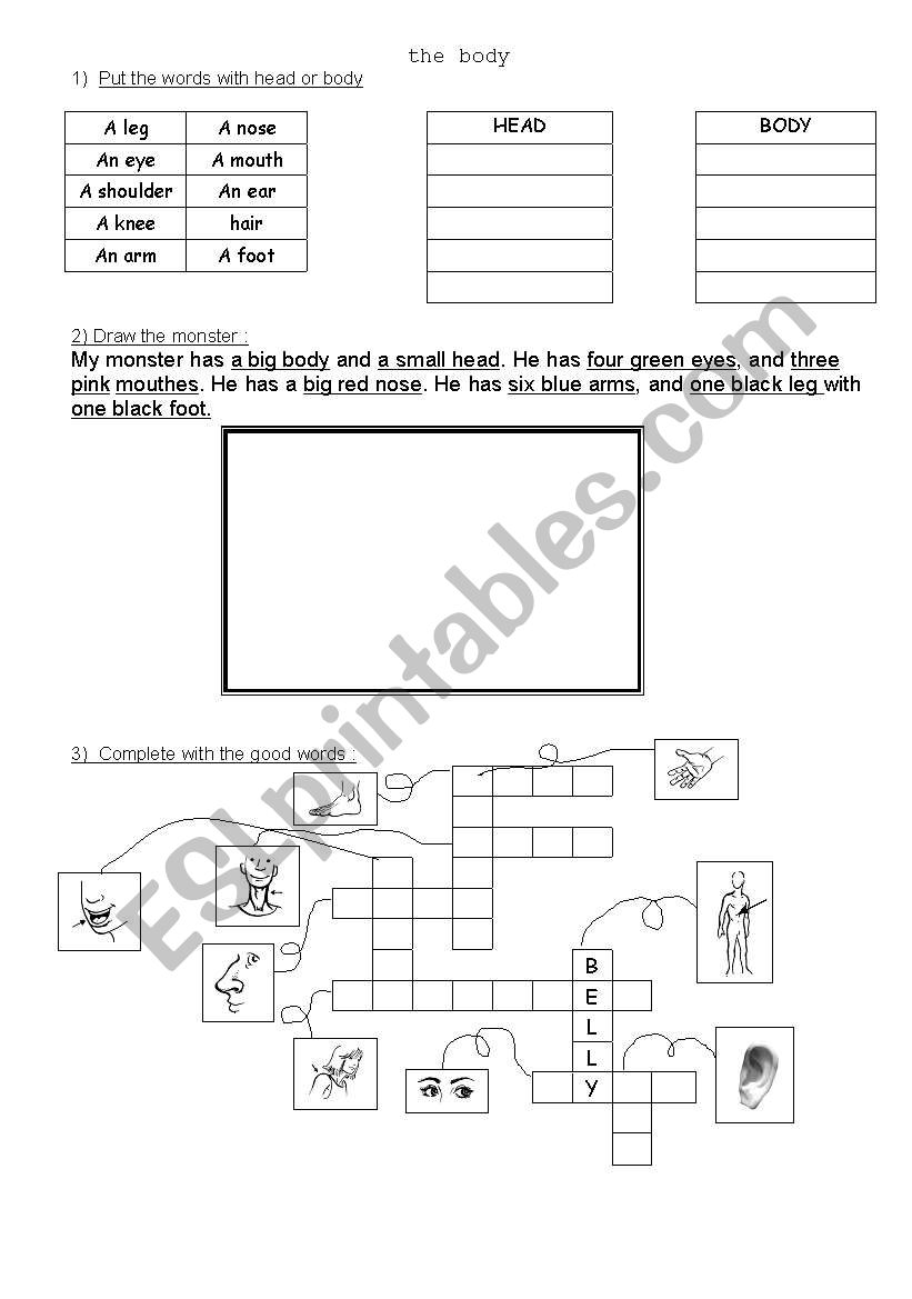 Body, head, draw a monster worksheet