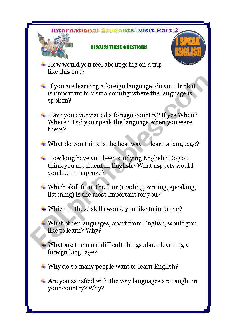 STUDENTS VISIT PART 2 worksheet