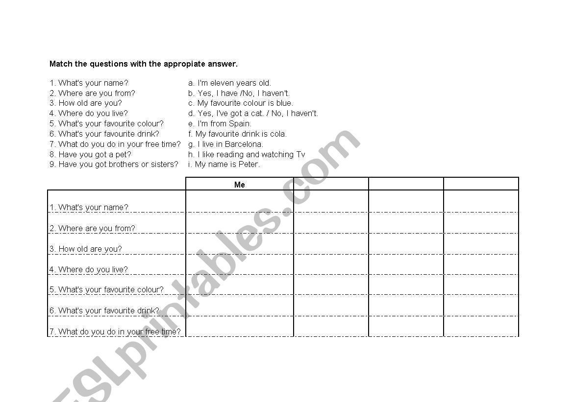 Personal information worksheet