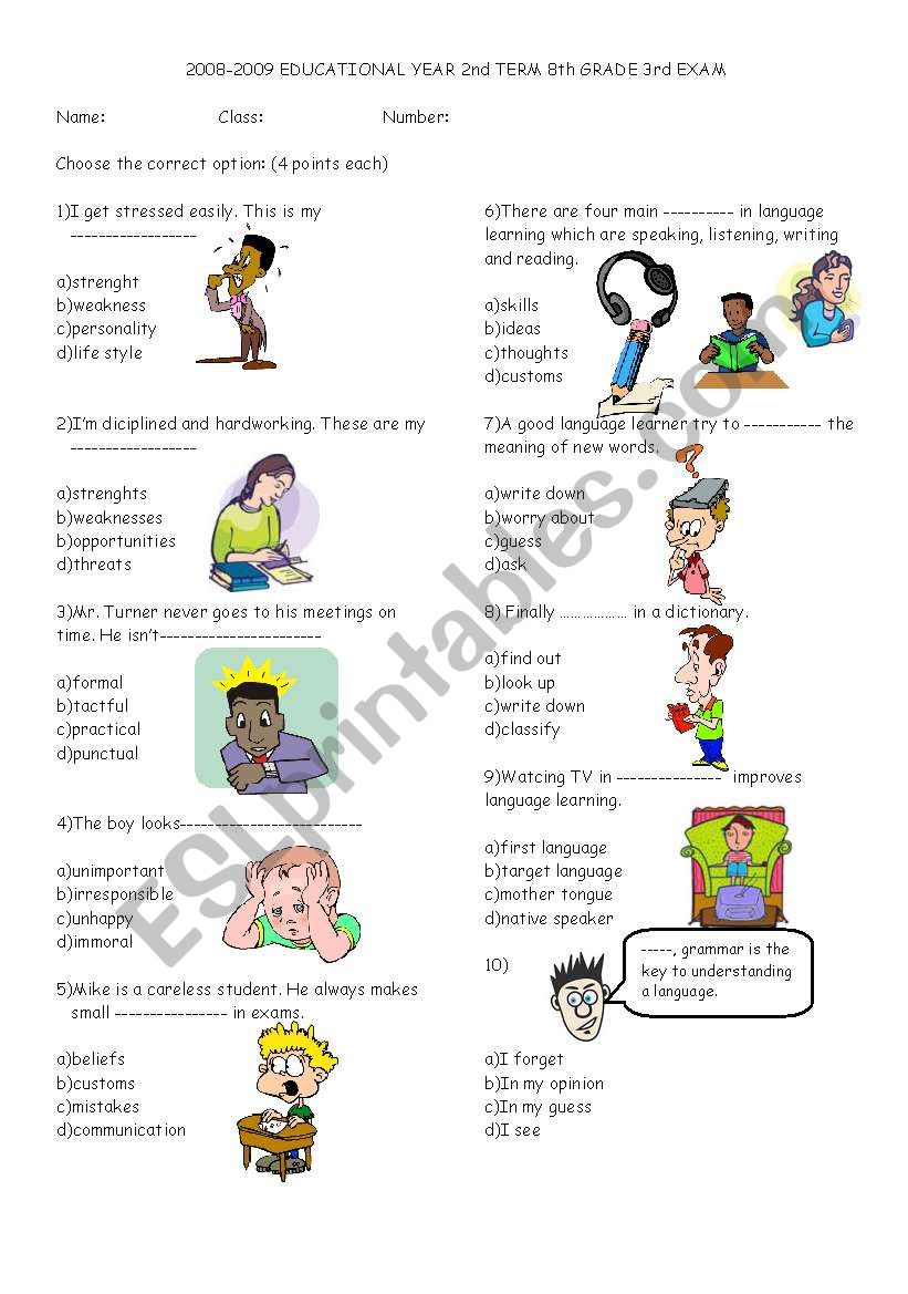 8th grade xamination worksheet