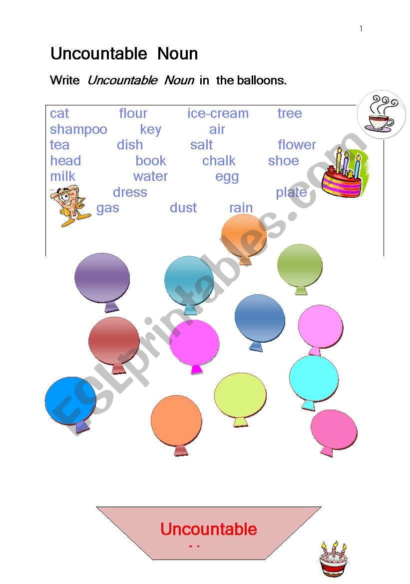 Uncountable  Noun  worksheet