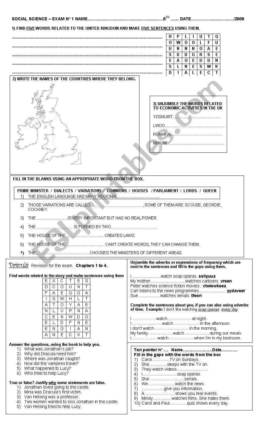 Exam  Model - Social Science worksheet