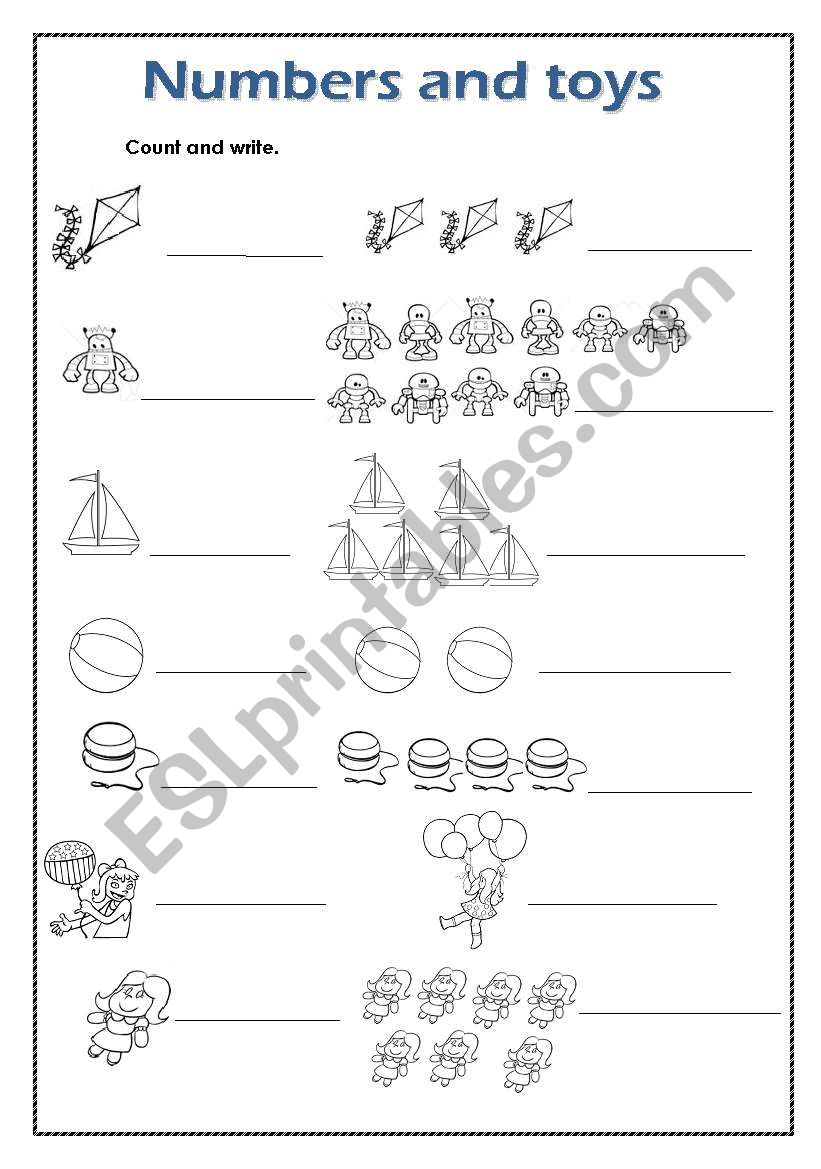 Numbers and toys worksheet