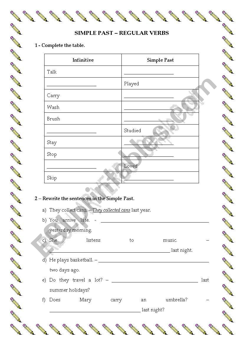 Regular Verbs - Simple past worksheet