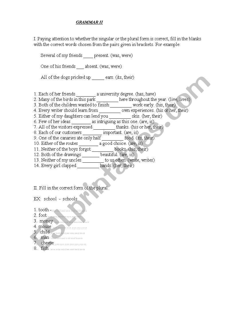grammar worksheet