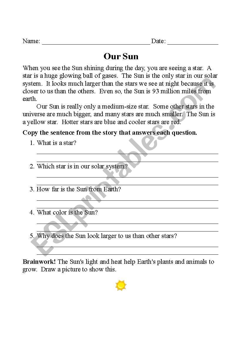 Our Sun worksheet