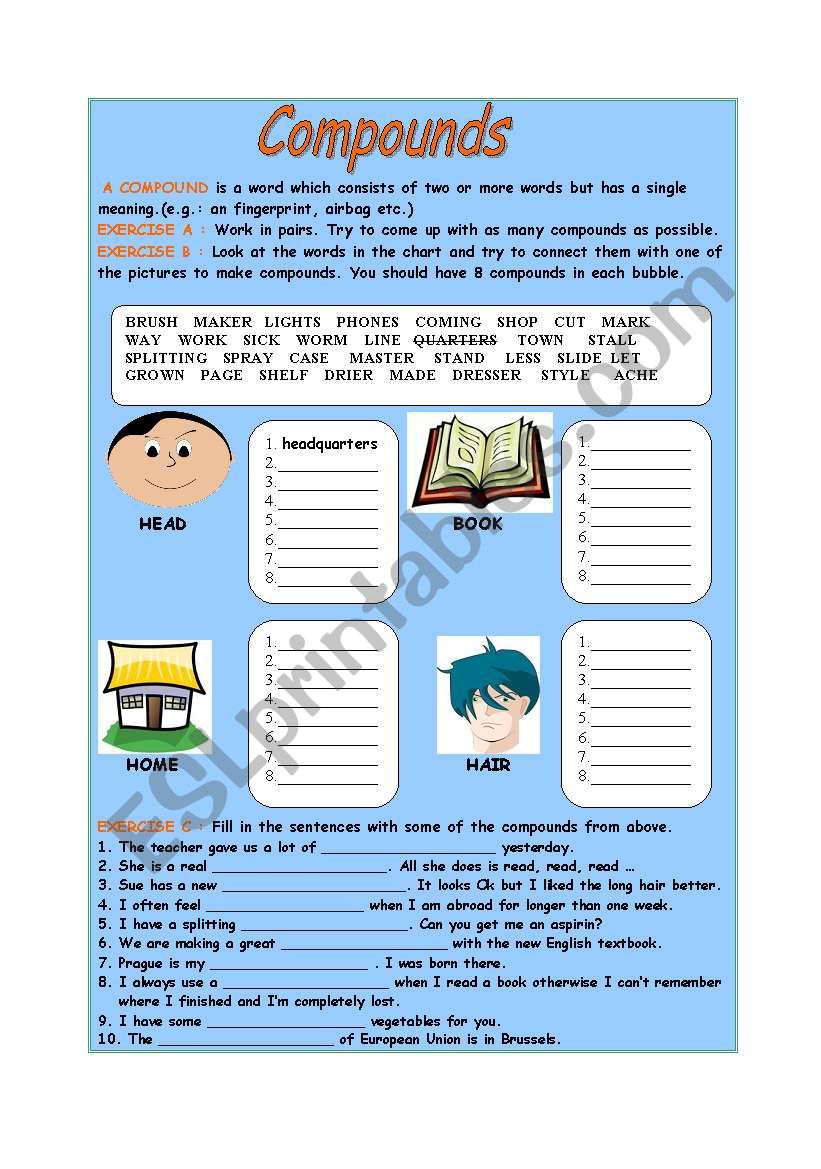 COMPOUND NOUNS  - 2 pages worksheet