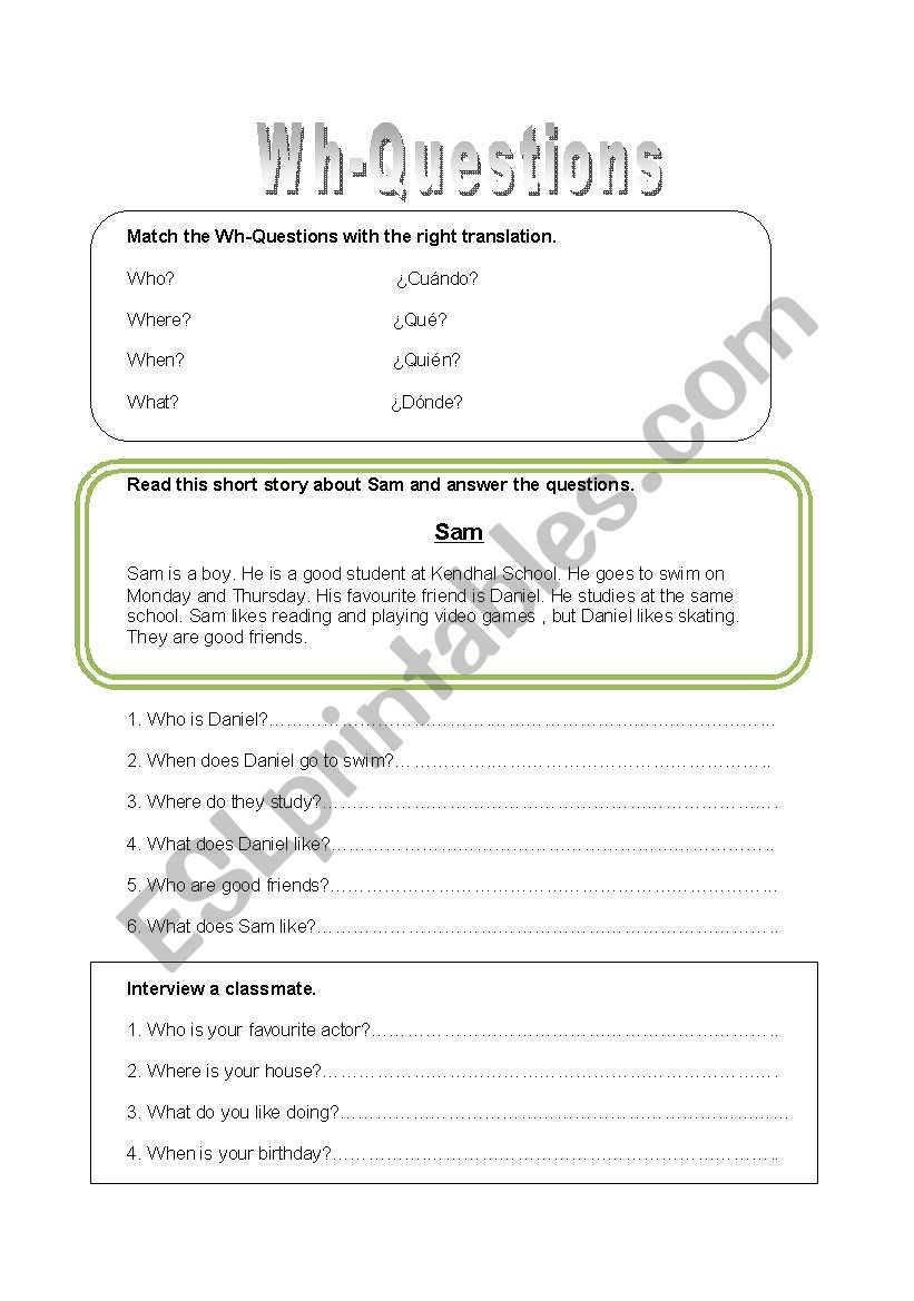 wh- questions worksheet