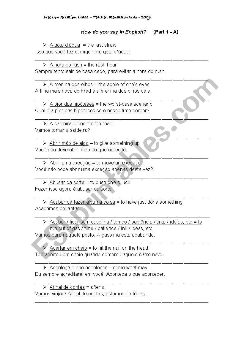 How do you say...in English? worksheet