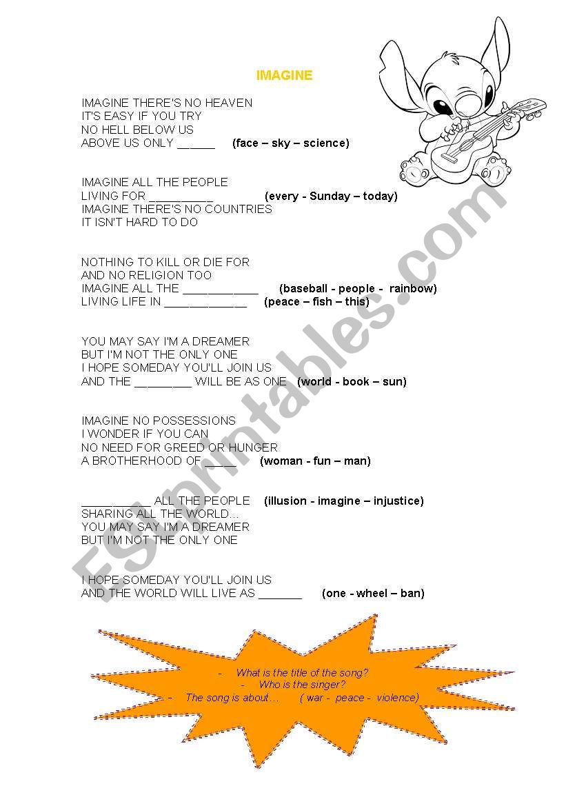 Song Imagine worksheet