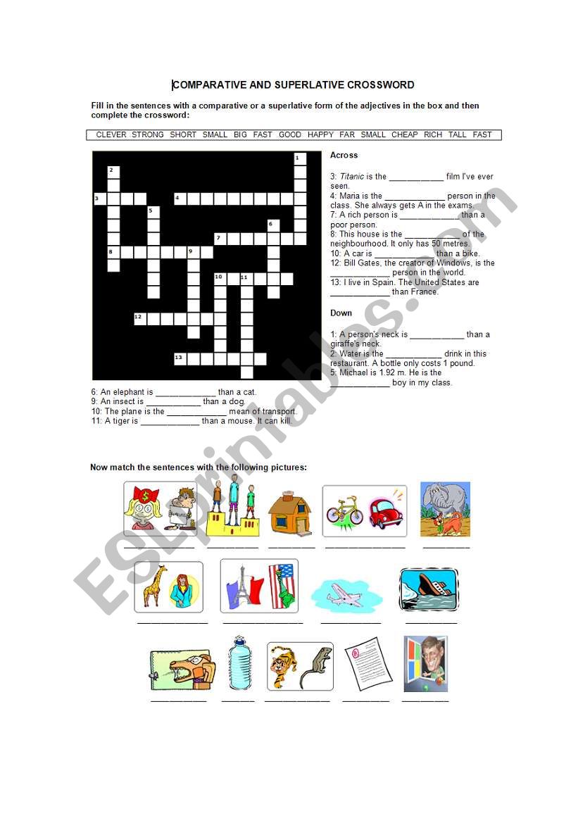 COMPARATIVE AND SUPERLATIVE CROSSWORD