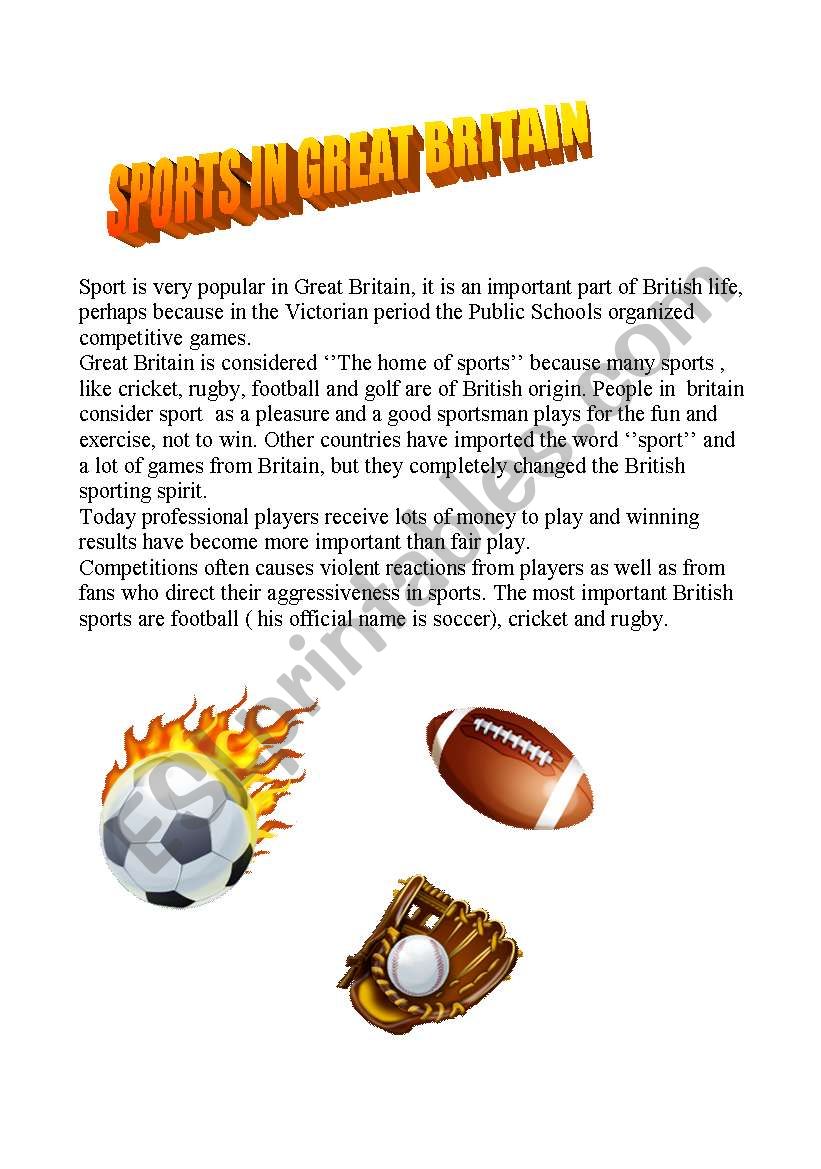 sports in great britain worksheet