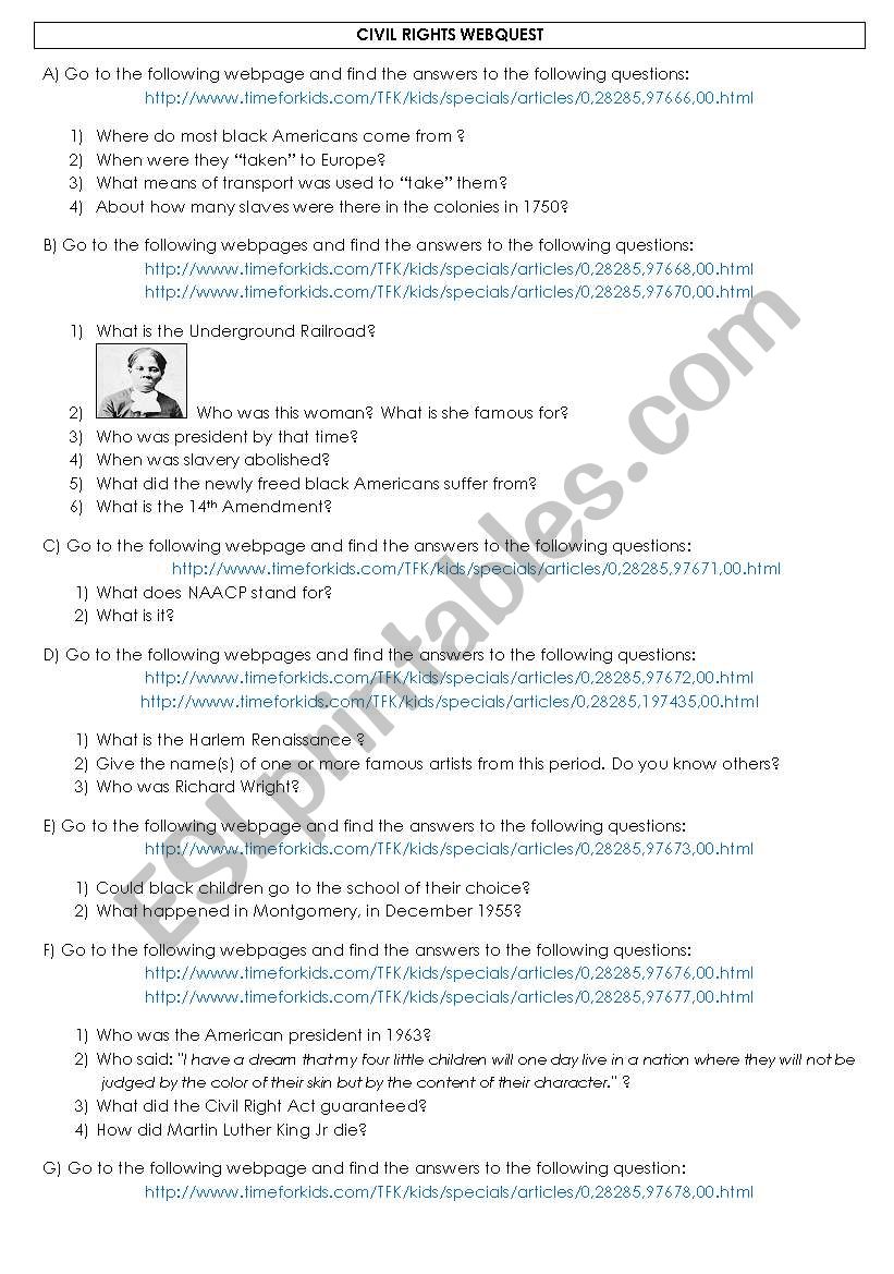 Civil Rights Webquest worksheet