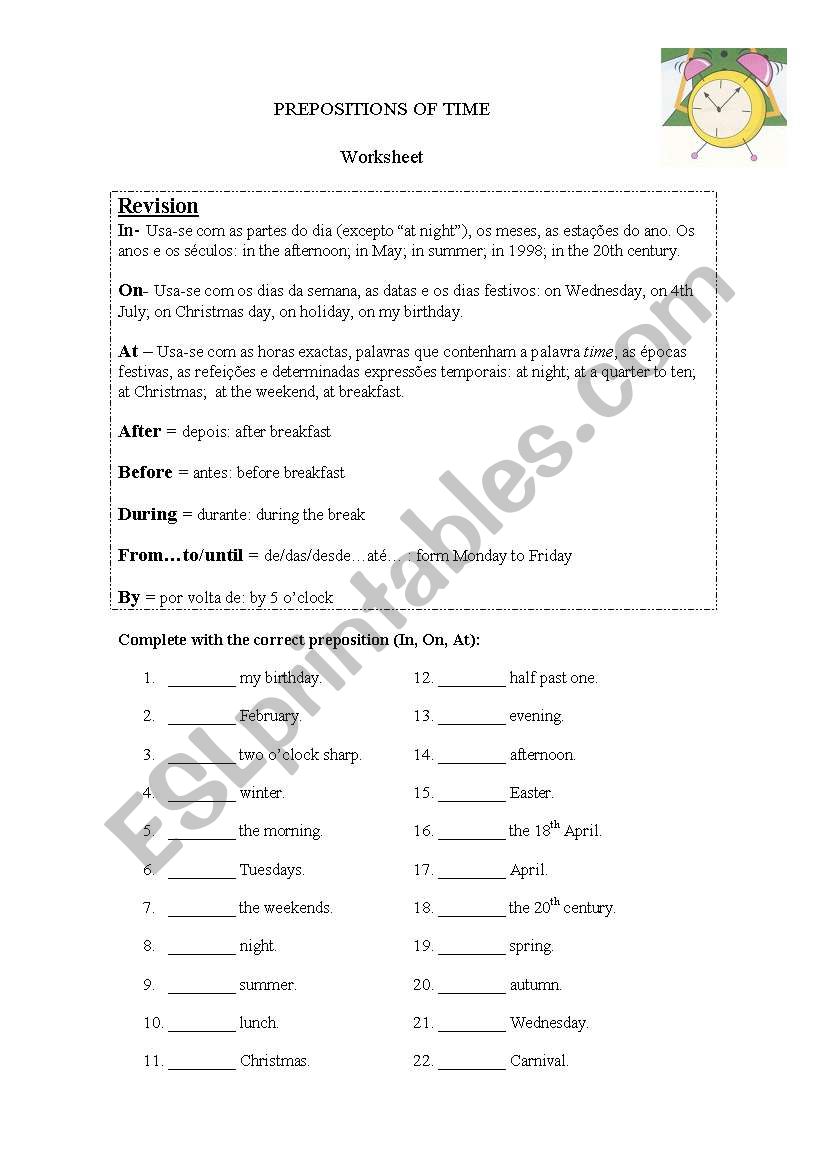 prepositions of time worksheet