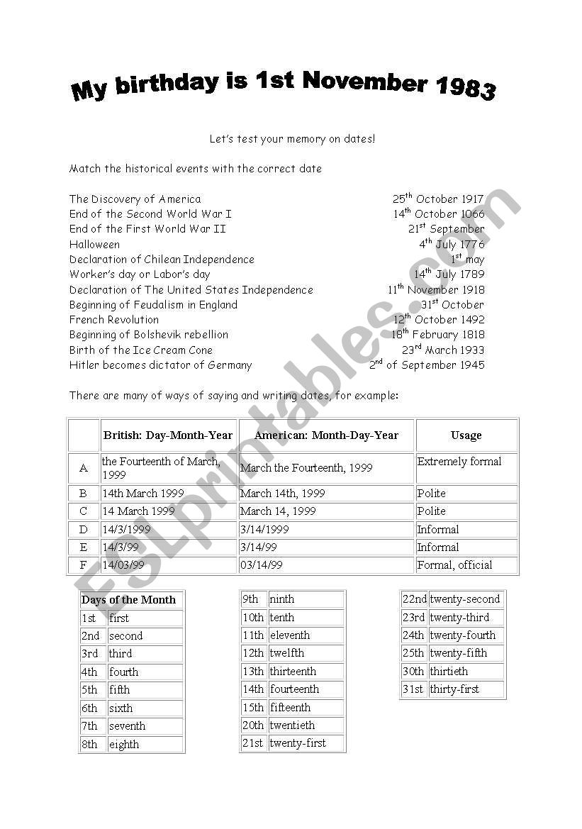 ordinal numbers worksheet