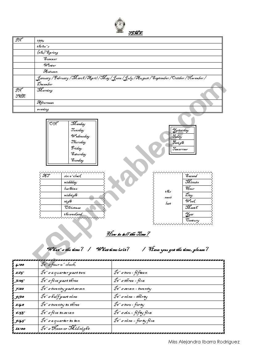 time prepositions worksheet