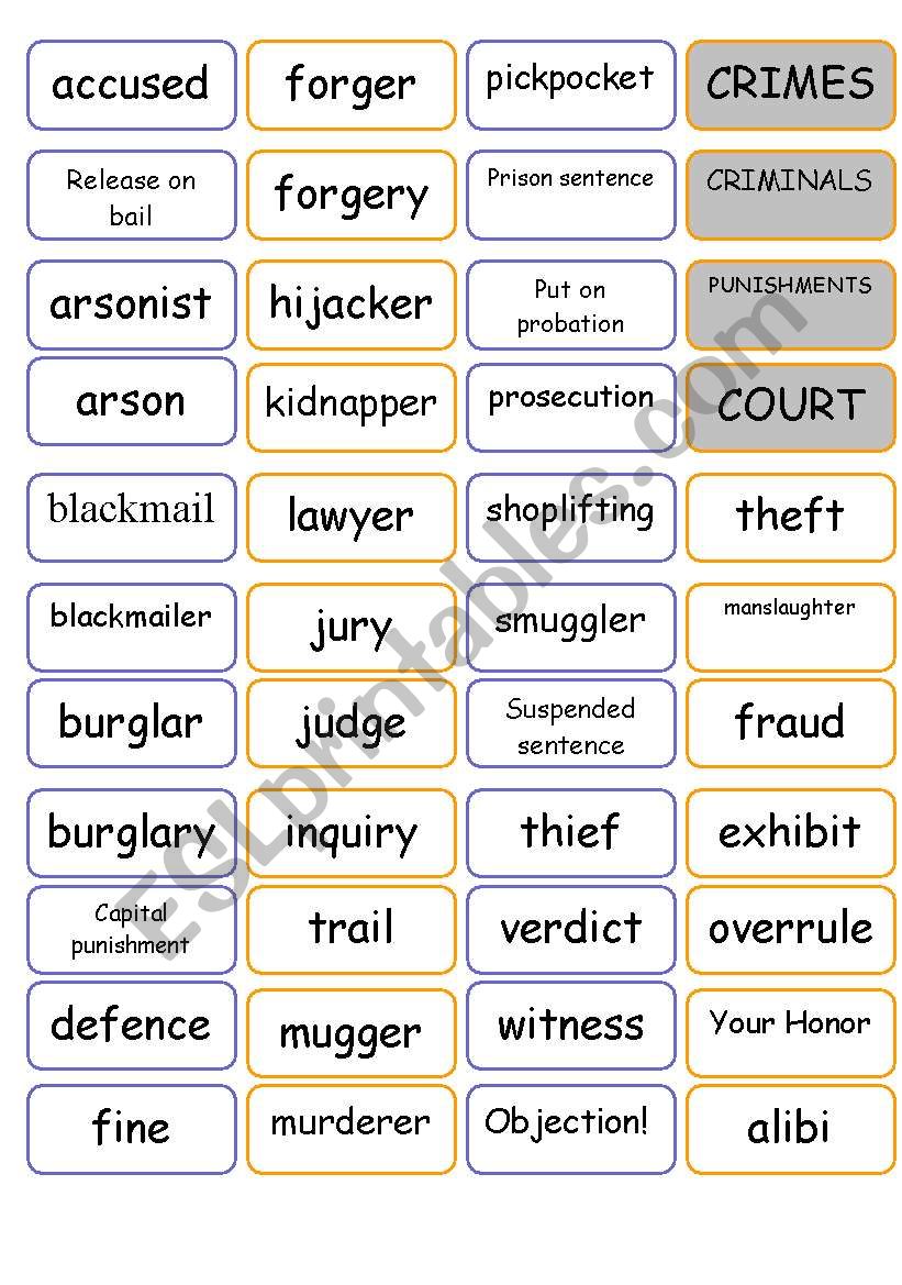 Crime vocabulary - Intermediate