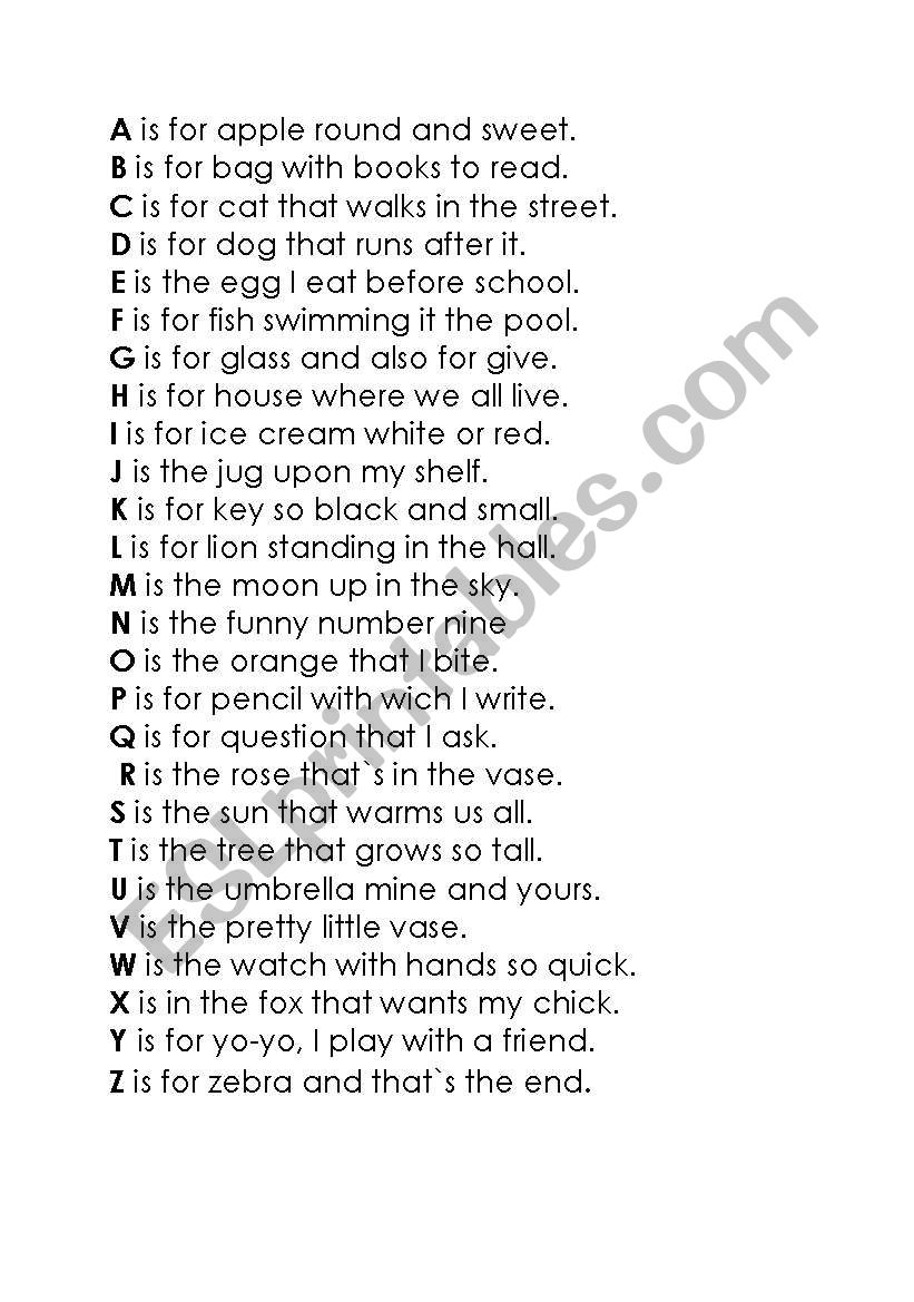 Alphabet in rhymes worksheet
