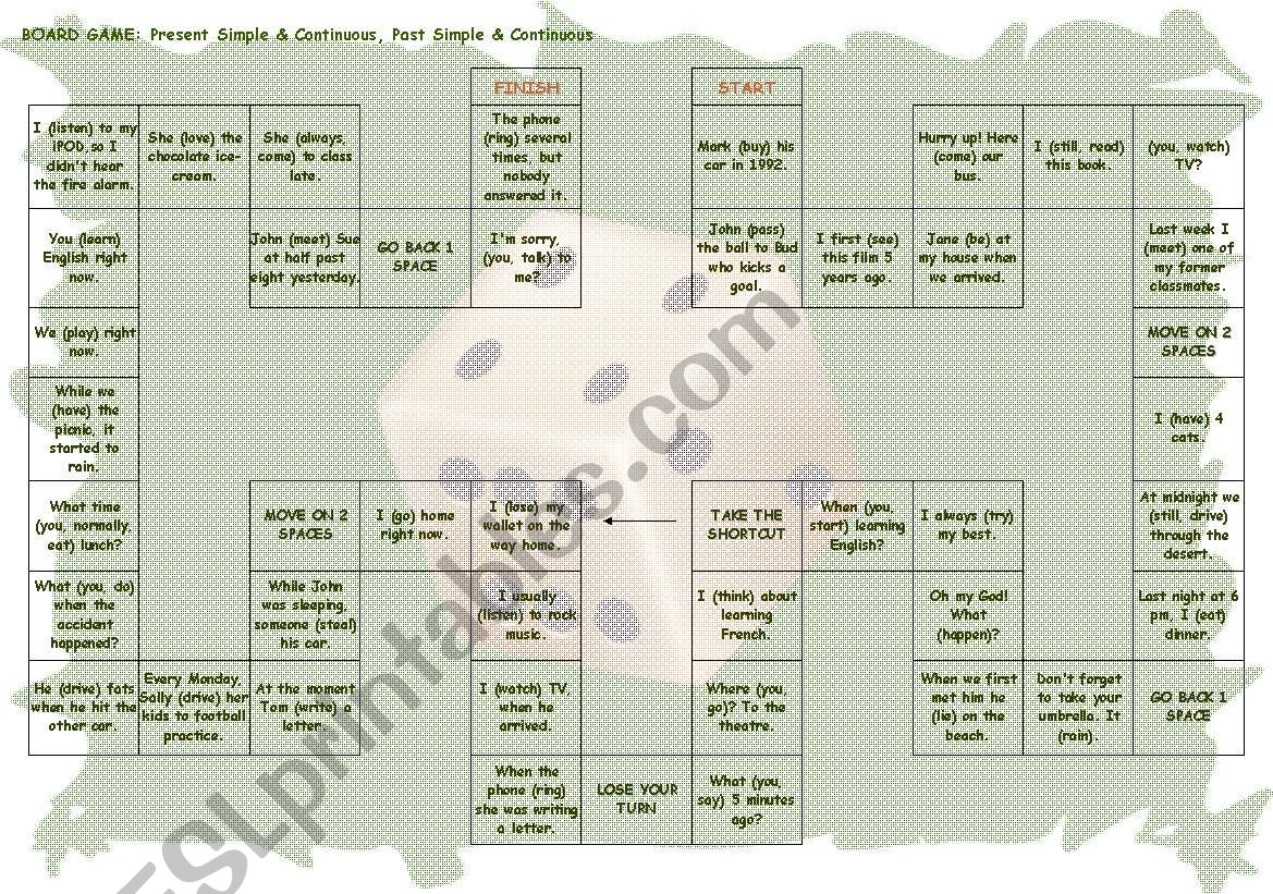 Board game: Present Simple&Continuous, Past Simple&Continuous