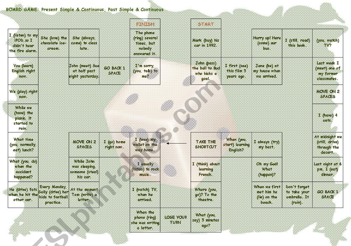 Board game: Present Simple&Continuous, Past Simple&Continuous