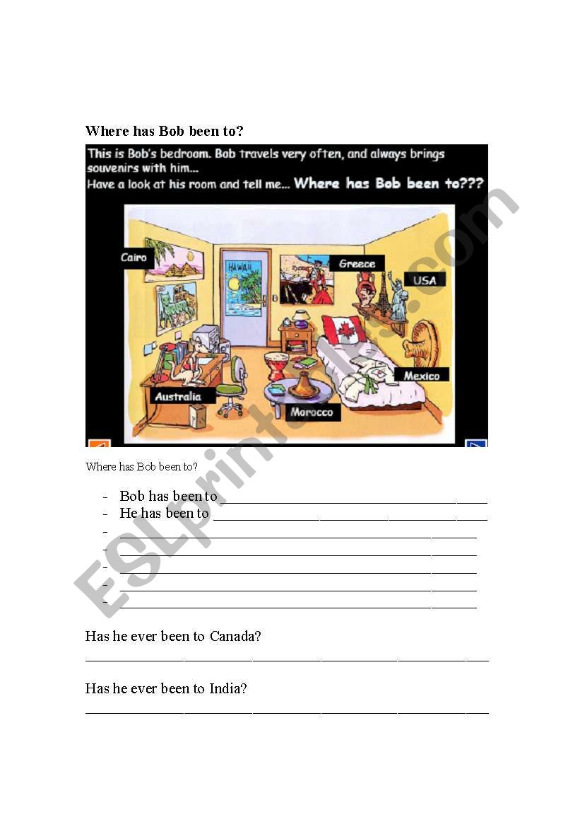 Where has Bob been to? worksheet
